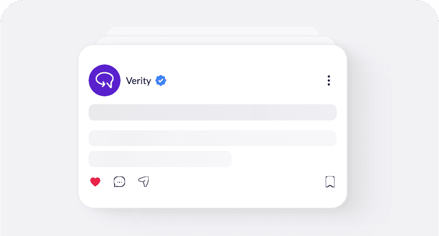 A Verity community post with reactions, comments and a save action.