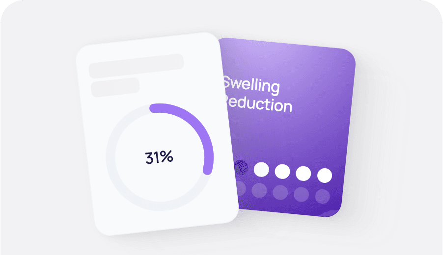 A recovery tracker showing swelling reduction at 31 percent.